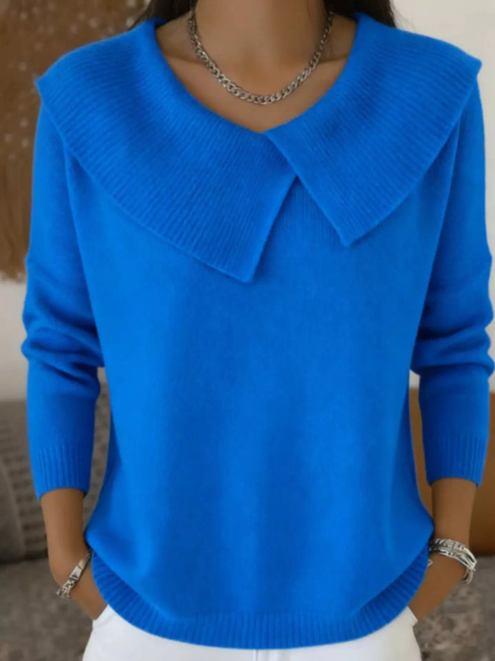 Blue Oversized wide-collar ribbed knit sweater