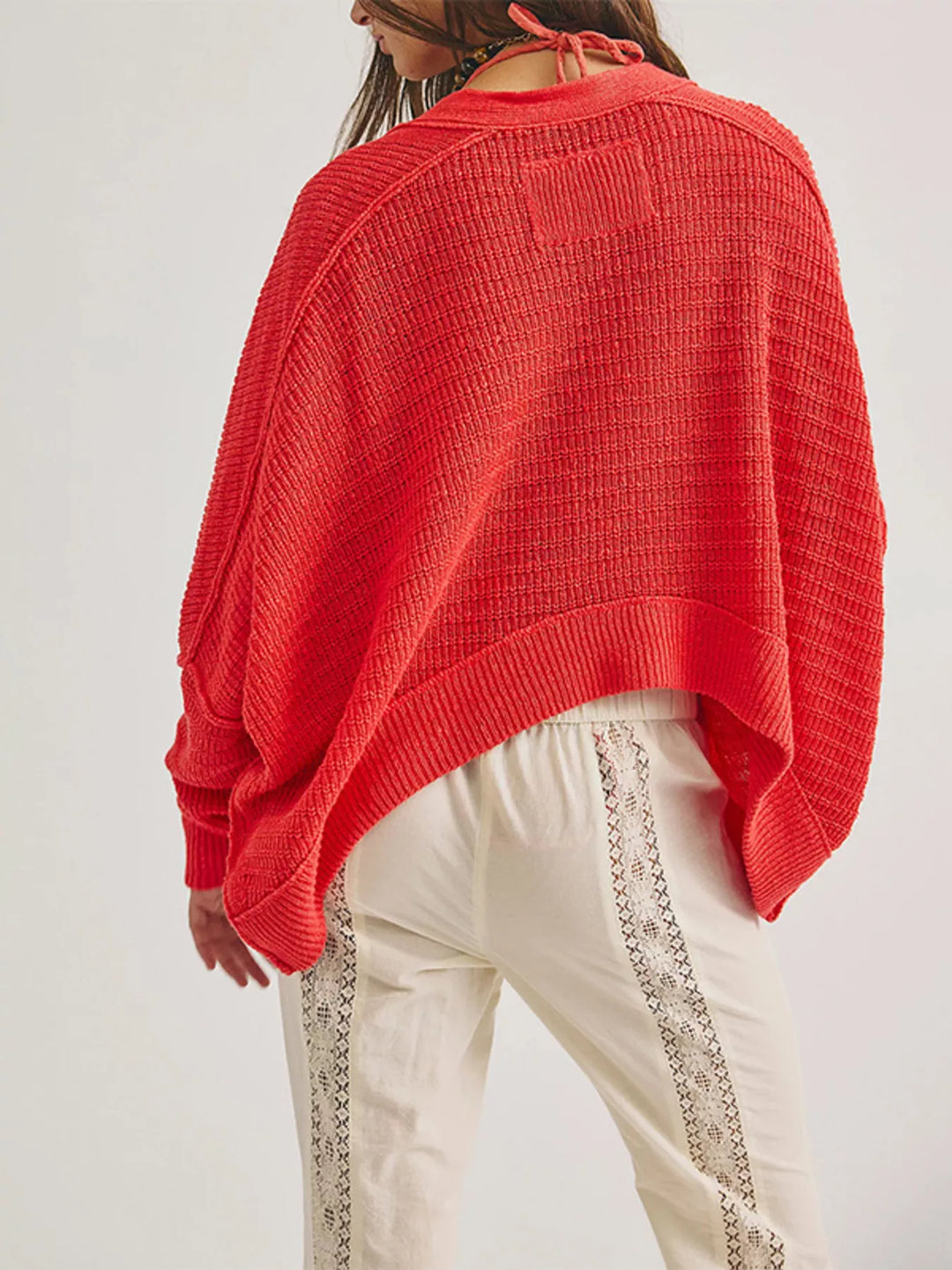 Open-front waffle knit cardigan with ribbed cuffs