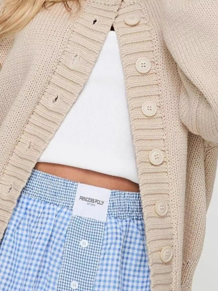 Chunky knit button-up cardigan with ribbed trim