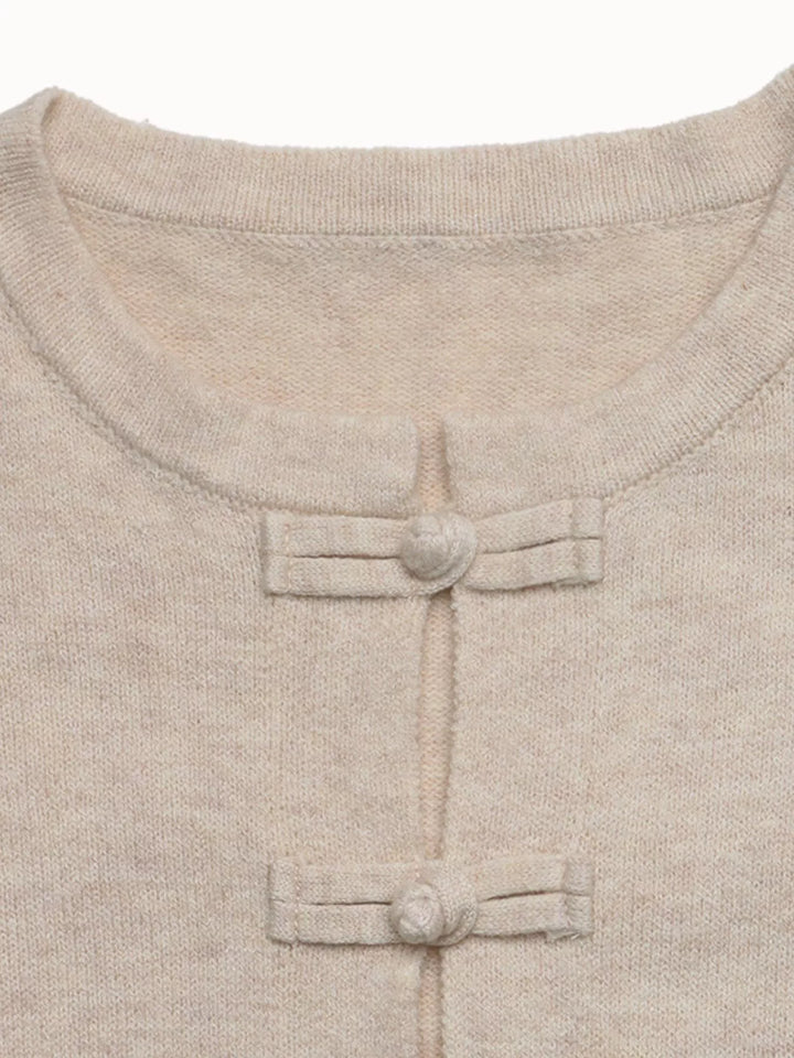 Knot button dropped shoulder knit cardigan