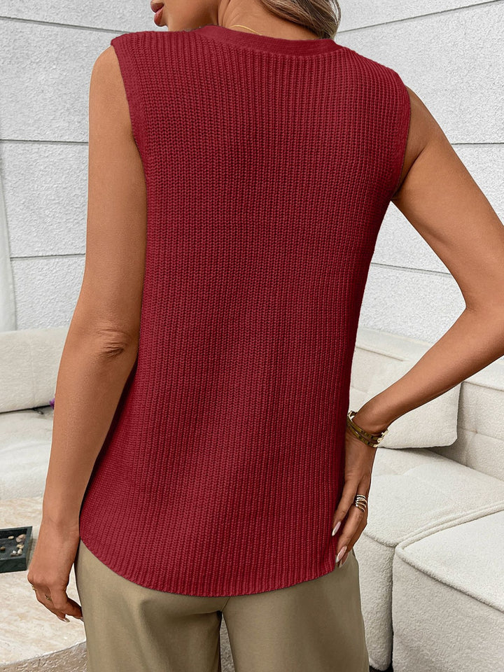 Ribbed knit button-down sweater vest with front pockets