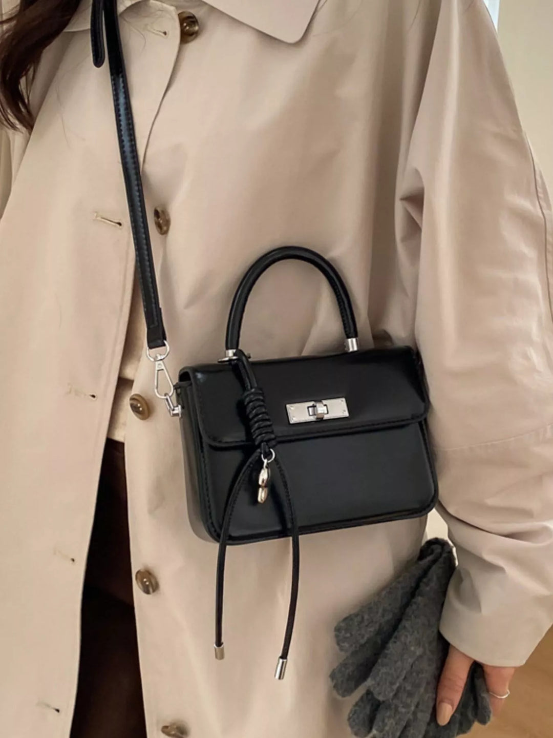 Mini top-handle crossbody bag with silver twist lock
