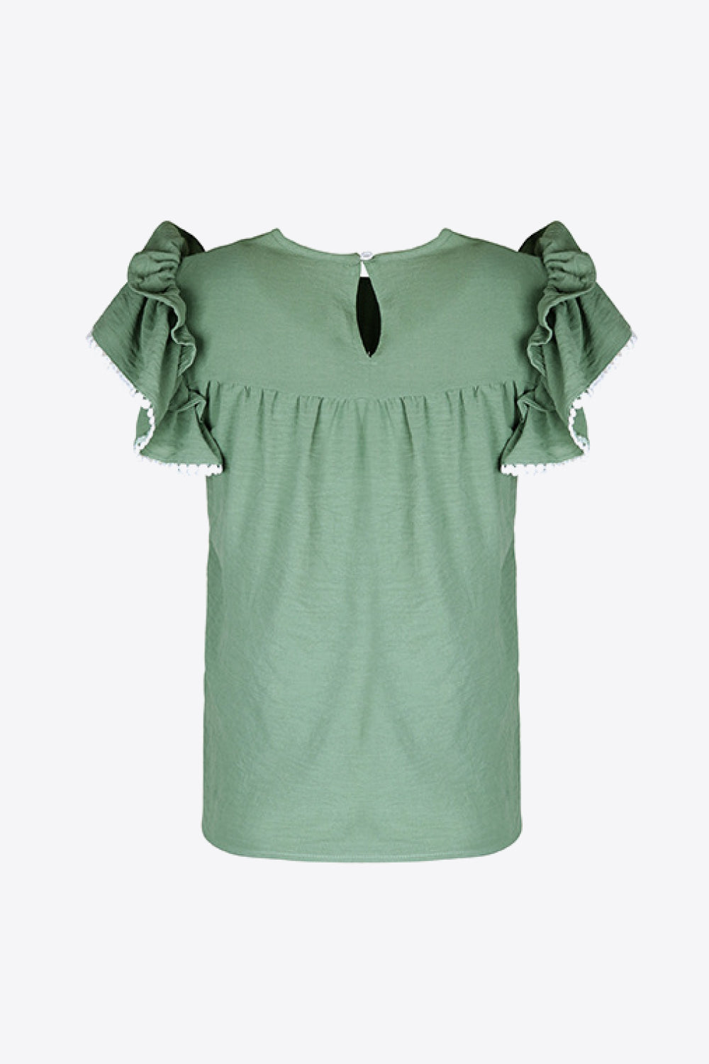 Pintuck pleated flutter sleeve blouse with scalloped trim