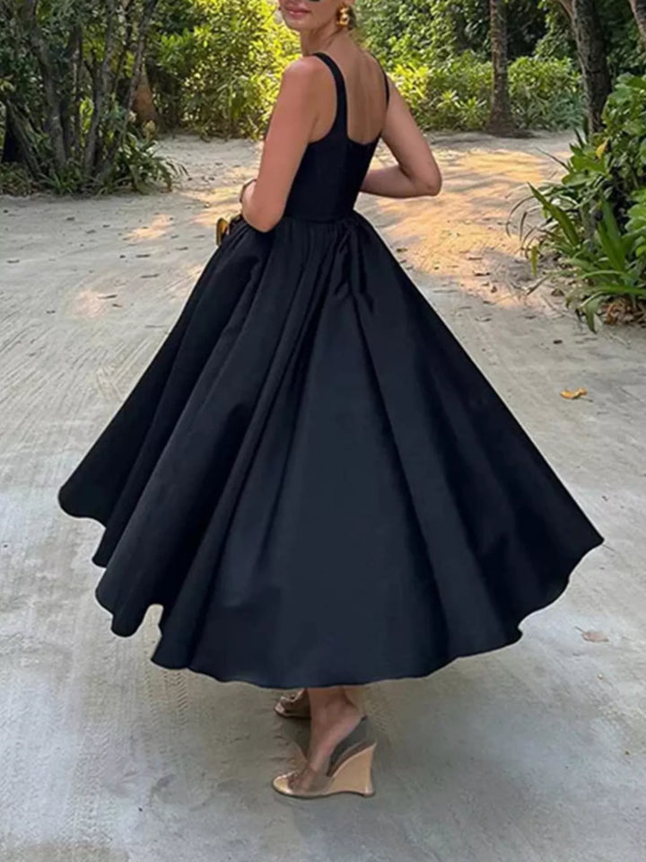 Structured bodice square neck A-line midi dress