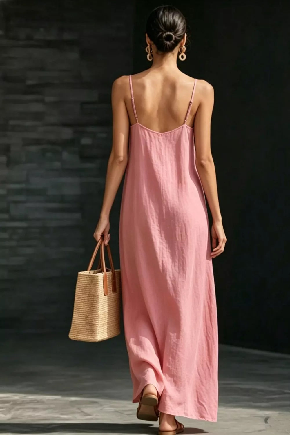 Spaghetti strap V-neck maxi dress with side slit