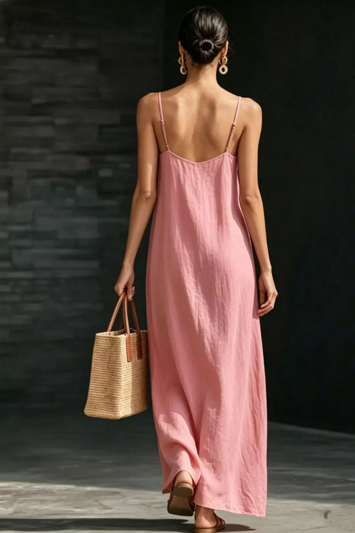Spaghetti strap V-neck maxi dress with side slit