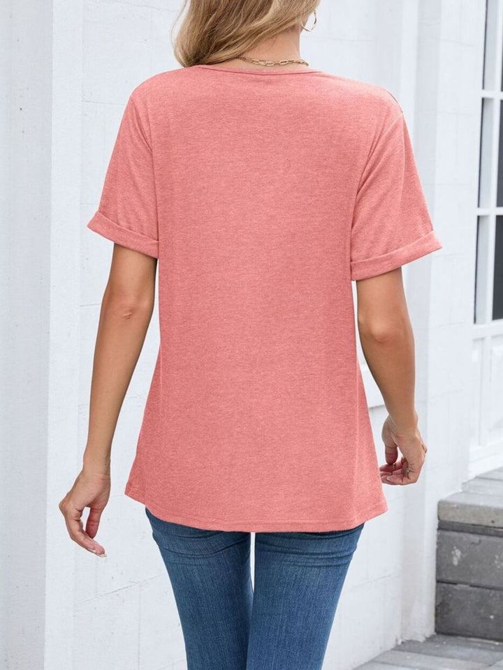 Relaxed V-neck short sleeve tee with rolled cuffs