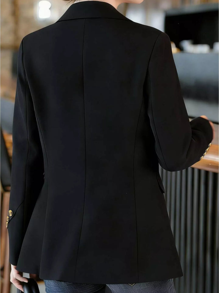 One-button notched lapel blazer with gold buttons