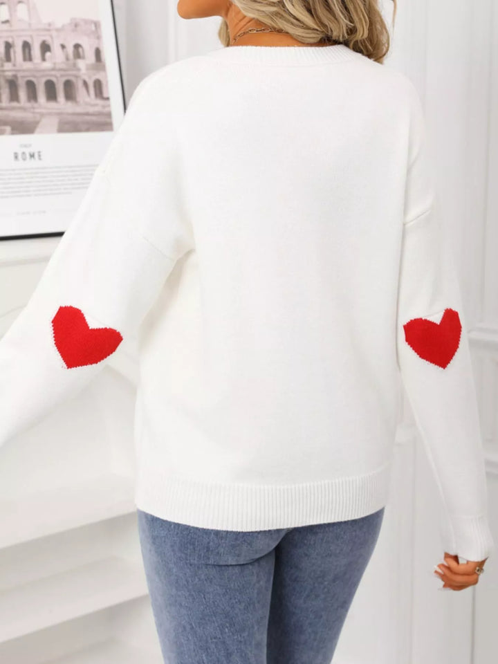 Heart graphic dropped shoulder crew neck sweater