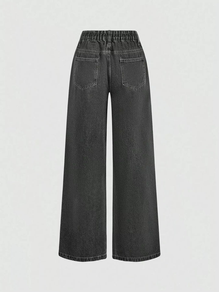Halter denim vest and wide-leg jeans two-piece set