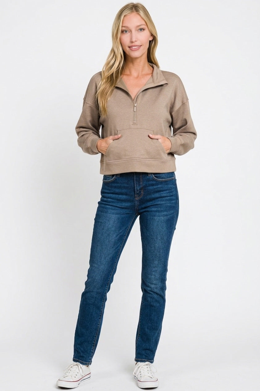 Scuba knit half-zip pullover with kangaroo pocket