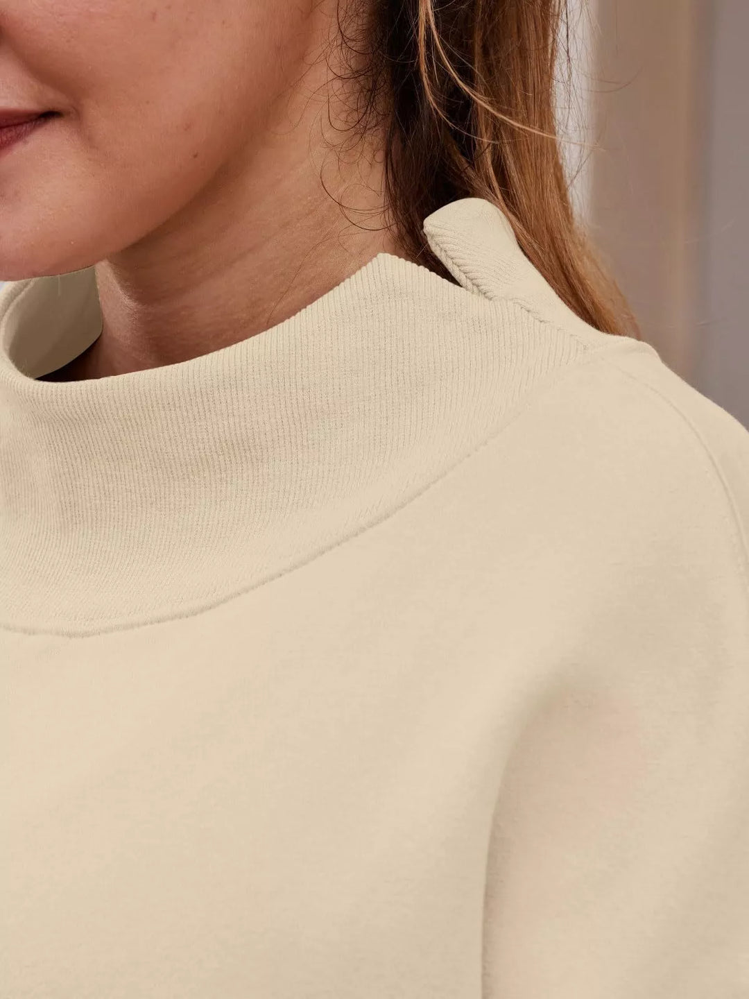 Mock neck dropped shoulder fleece sweatshirt