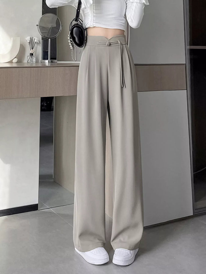 Mocha High-rise wide-leg pants with pleated front and tie waist