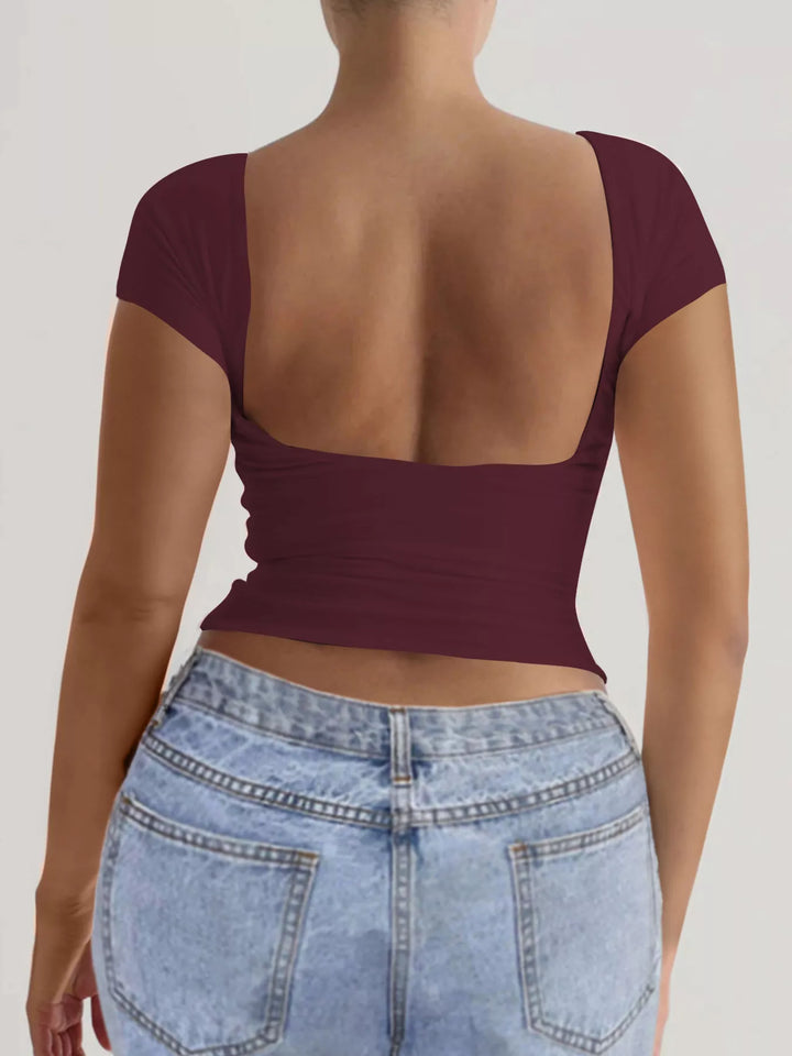 Slim-fit backless short-sleeve crop tee