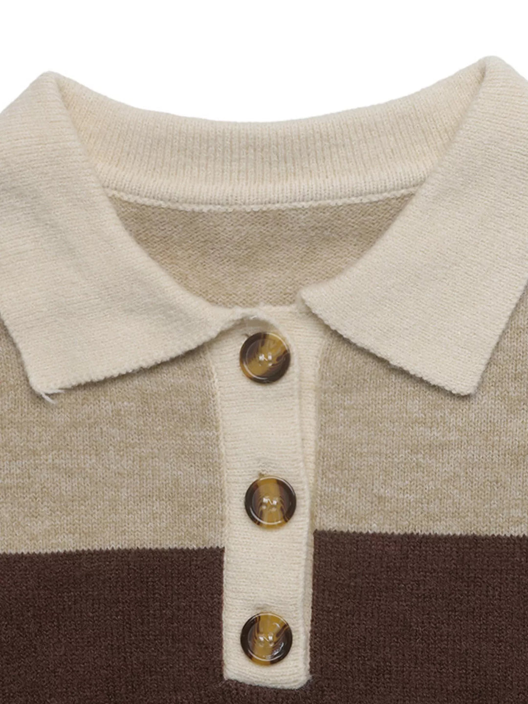 Color block polo collar sweater with button placket