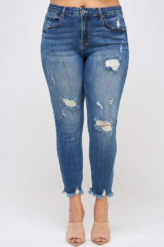 Distressed Diva High Rise Ankle Skinny Jeans in DARK - lace, denim - alternate view