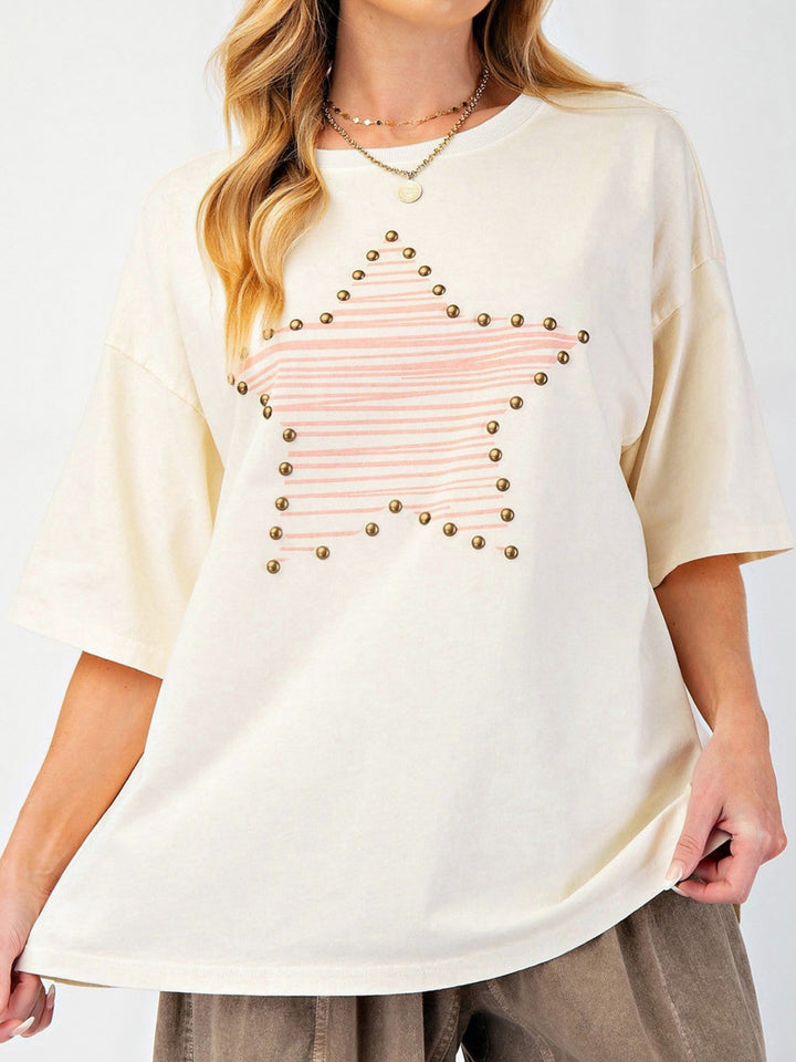 Star graphic stud-trim short sleeve cotton tee