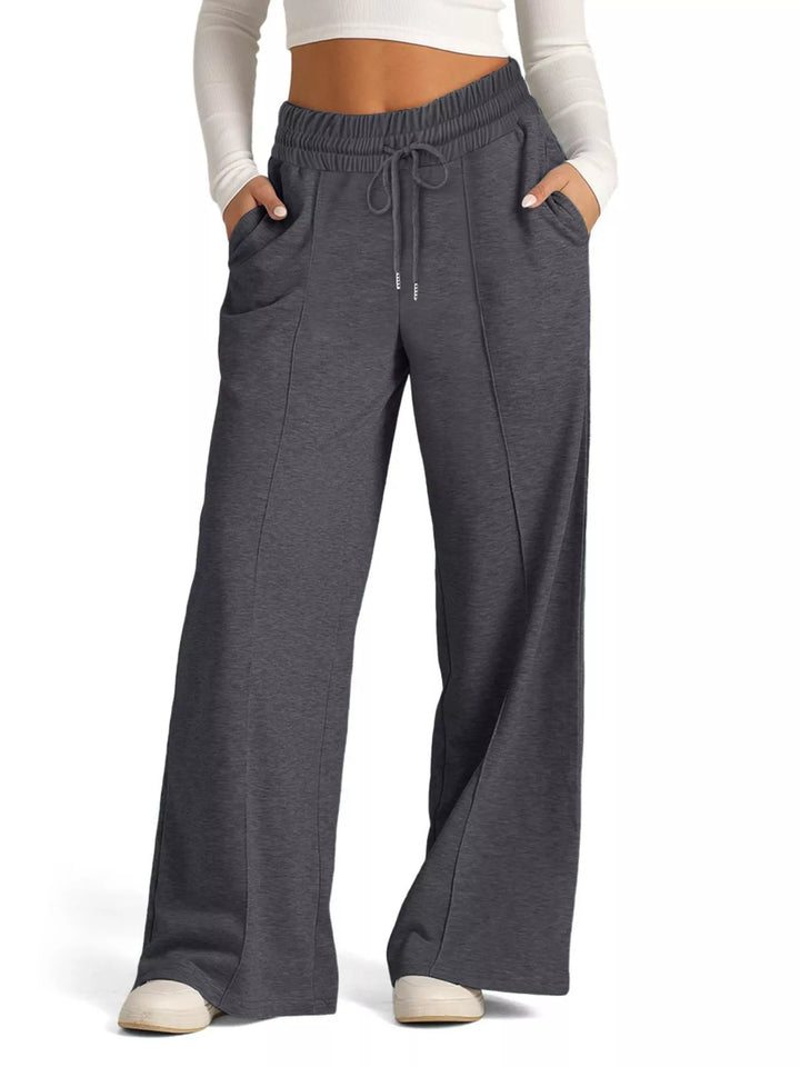 Dark Gray Wide-leg drawstring pants with elastic waist and pockets