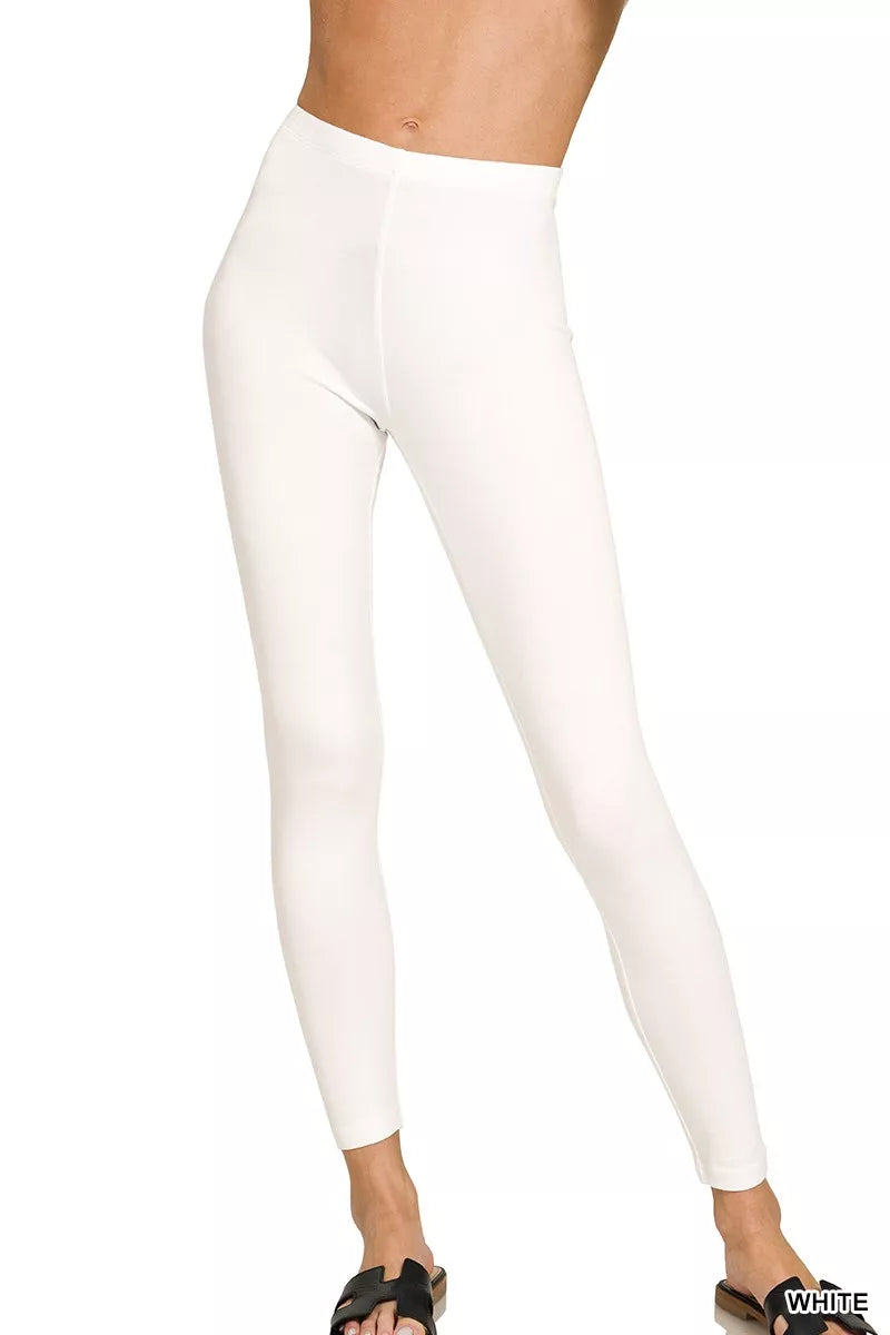 WHITE Full-length cotton leggings with mid-rise waistband