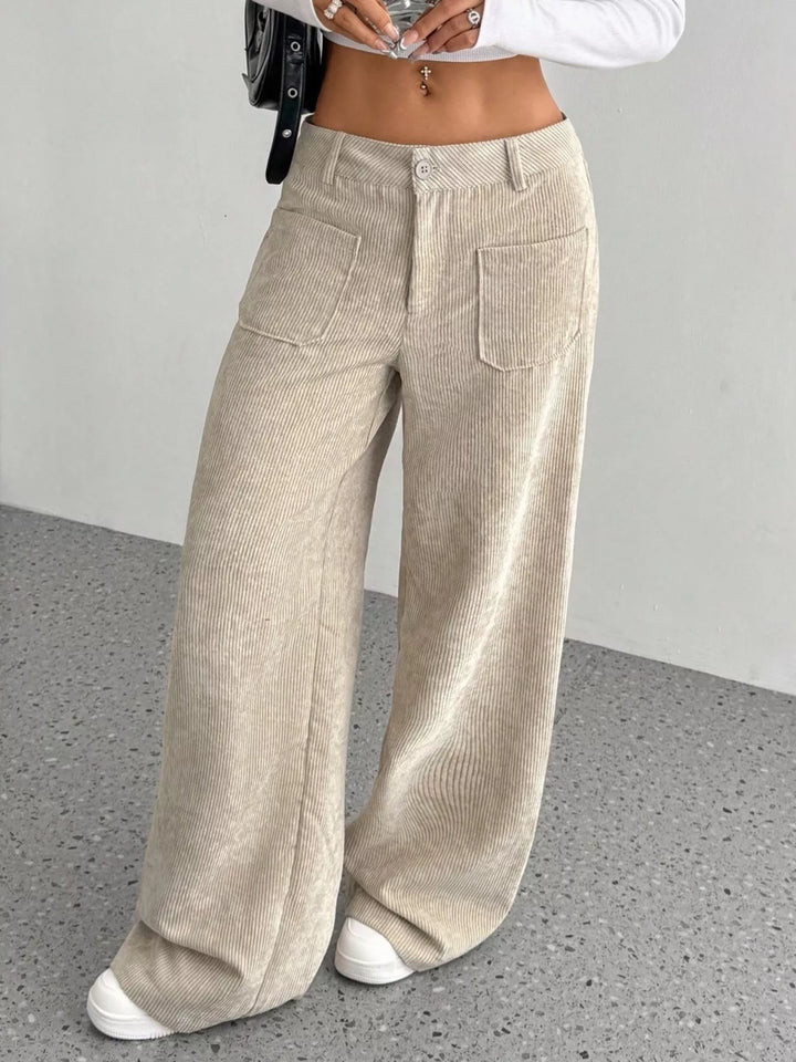 Wide-leg corduroy pants with front patch pockets