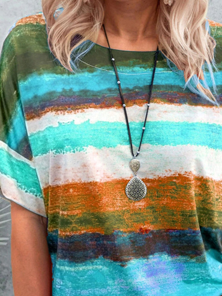 Abstract stripe round-neck short sleeve t-shirt