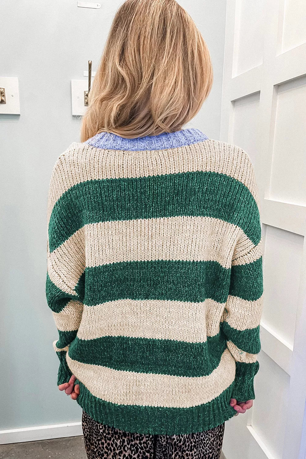Wide stripe colorblock drop shoulder pullover sweater