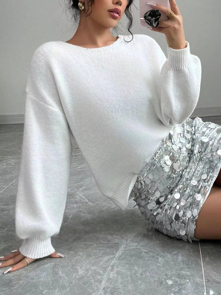 Sequin bow-tie dropped shoulder fuzzy knit cardigan