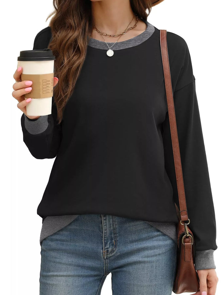 Drop-shoulder crew neck sweatshirt with contrast ribbed trim