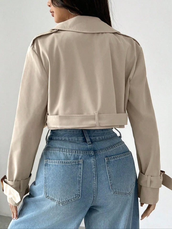 Cropped double-breasted trench jacket with belted cuffs