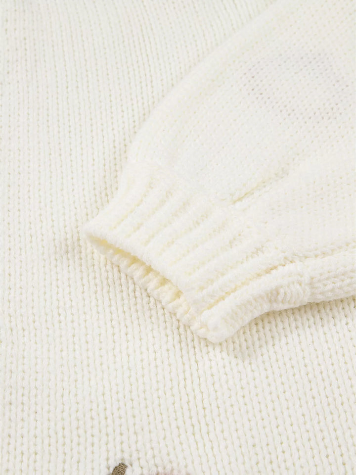 Pumpkin embroidered open-front chunky knit cardigan
