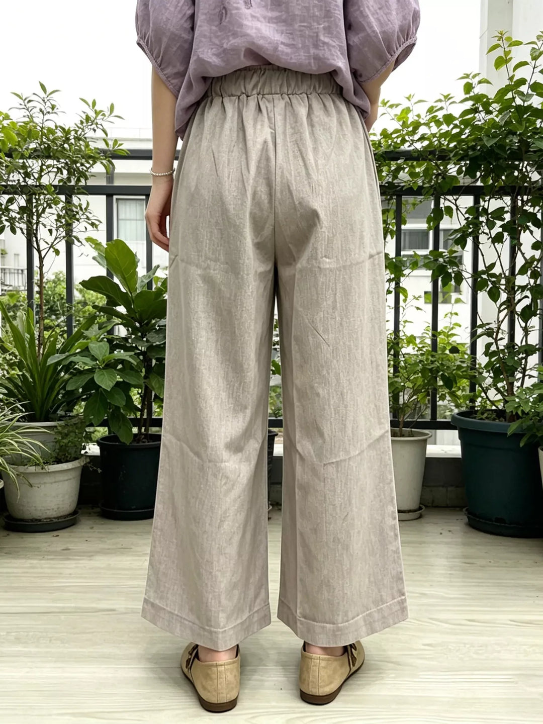 Wide leg drawstring pants with side pockets