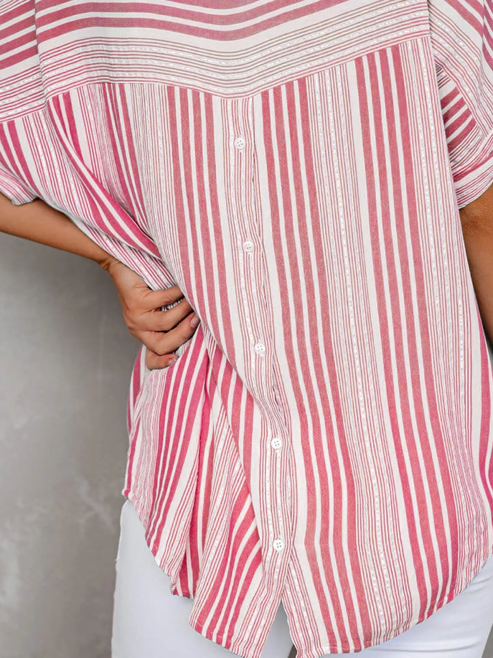 Collared half-sleeve button-front printed shirt