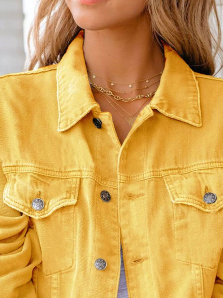 Cropped button-up denim jacket with chest pockets