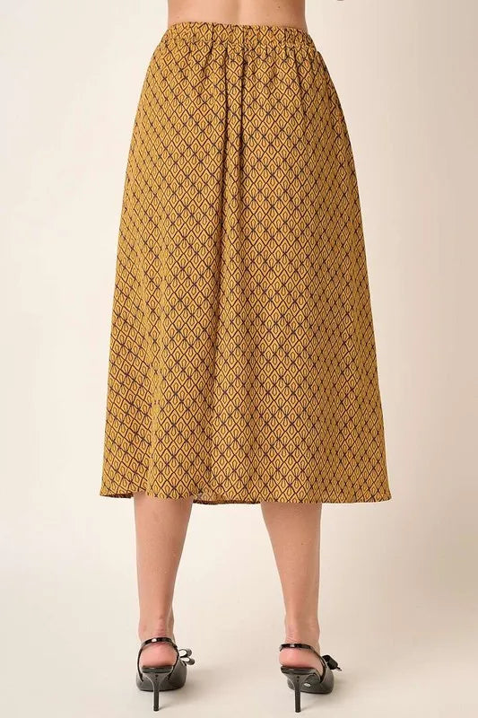 Geometric print A-line midi skirt with side pockets