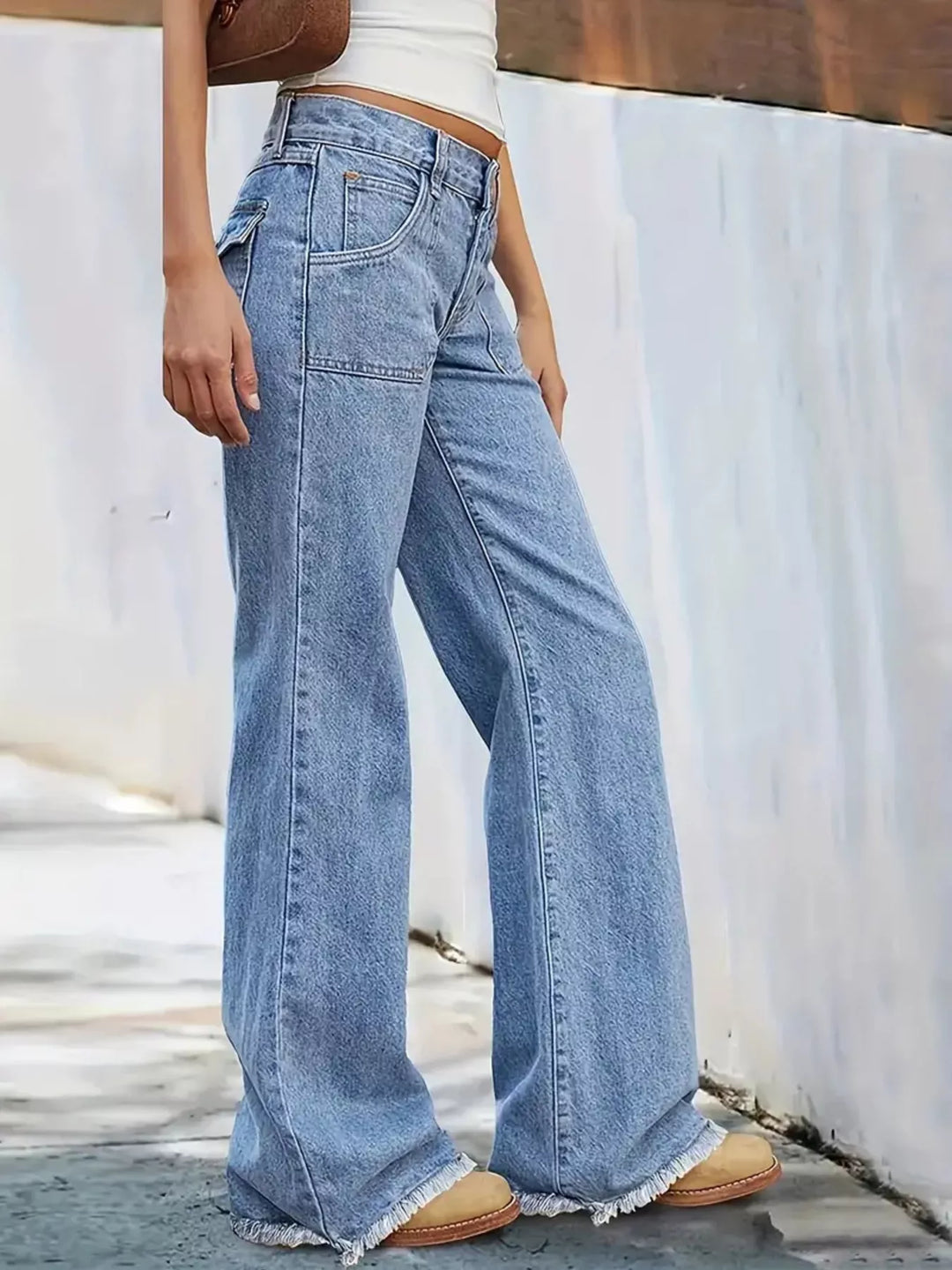 High-rise wide leg jeans with patch pockets