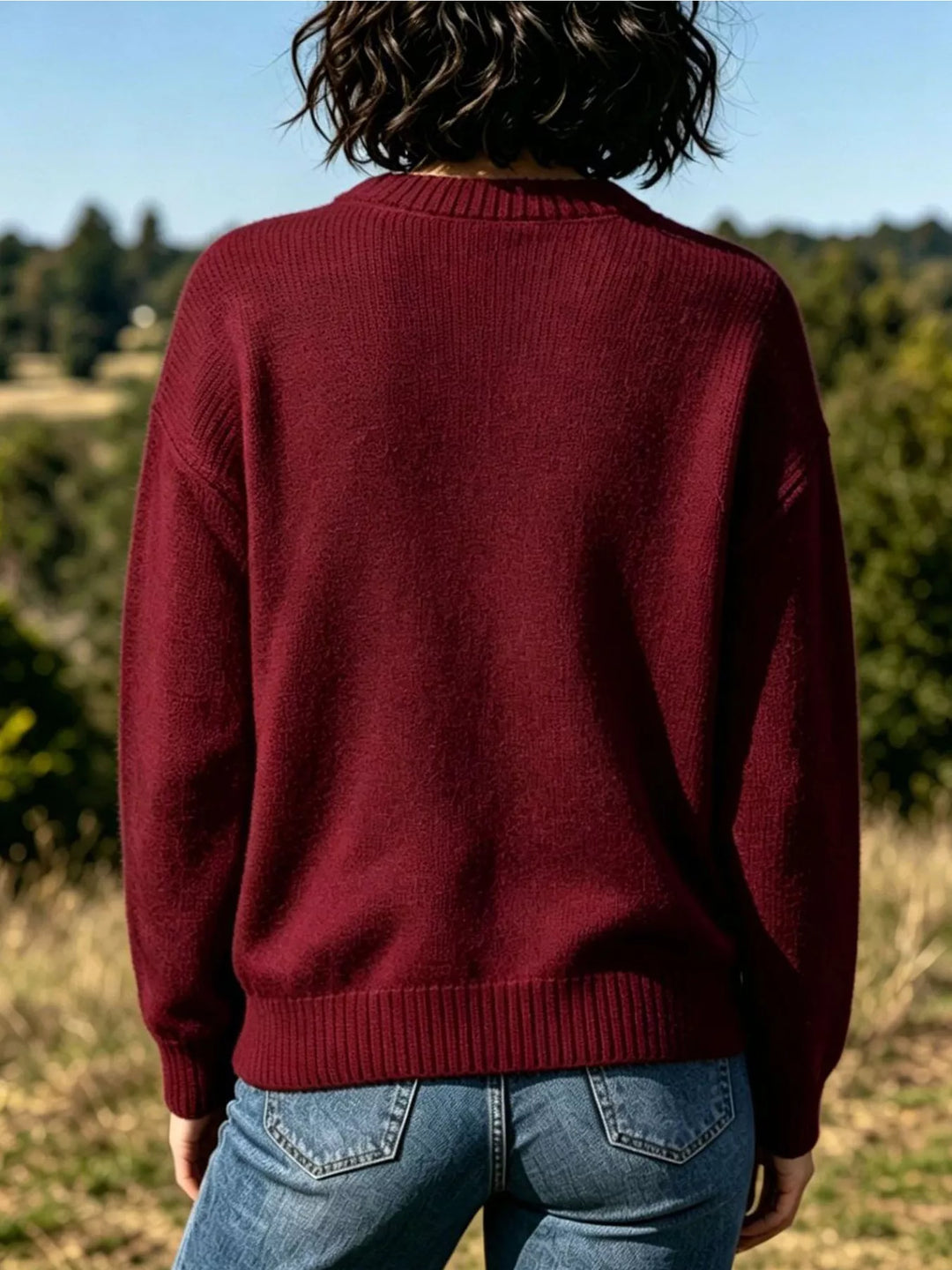 Lobster intarsia knit crew neck sweater with ribbed trim