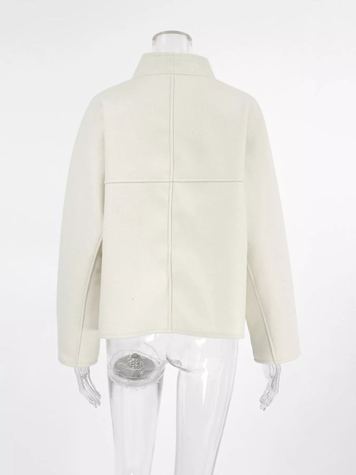 Dropped-shoulder open-front cropped jacket with shawl collar