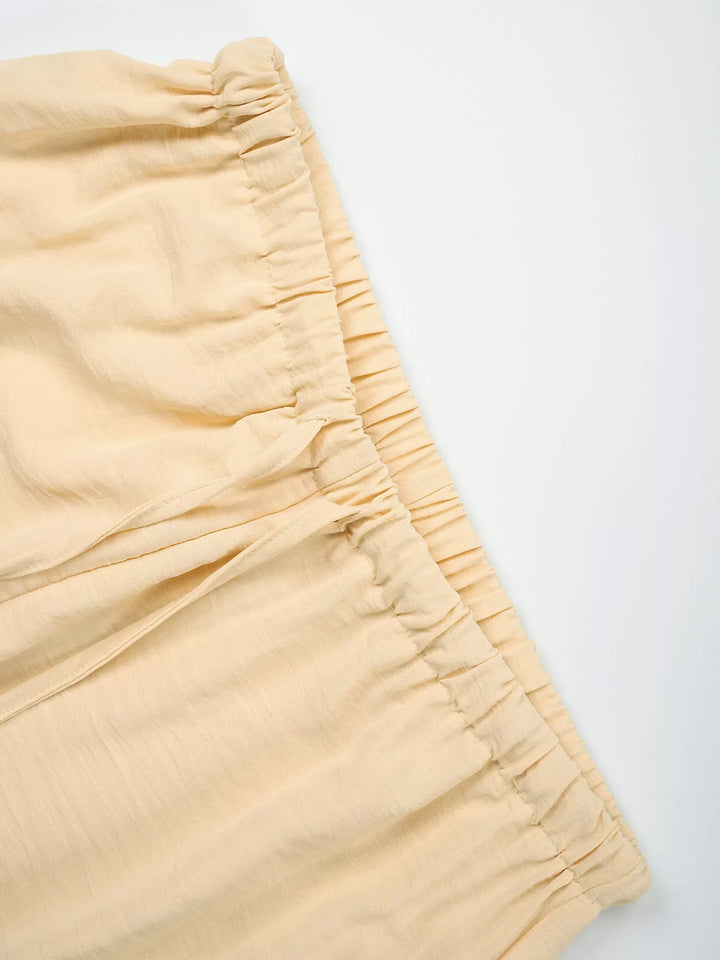 Linen-look drawstring wide-leg pants with side pockets