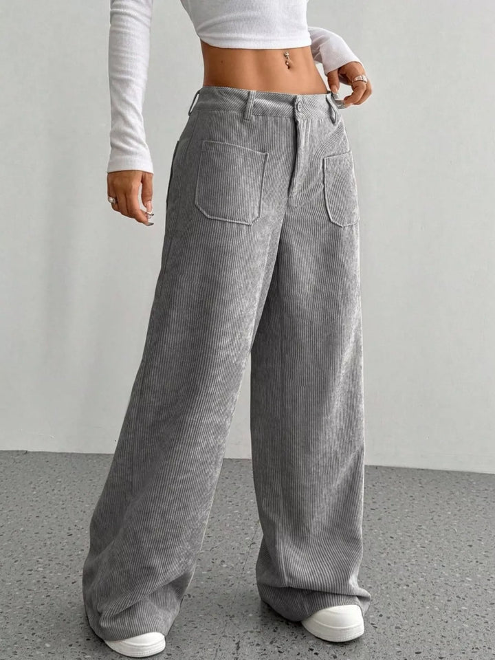 Wide-leg corduroy pants with front patch pockets