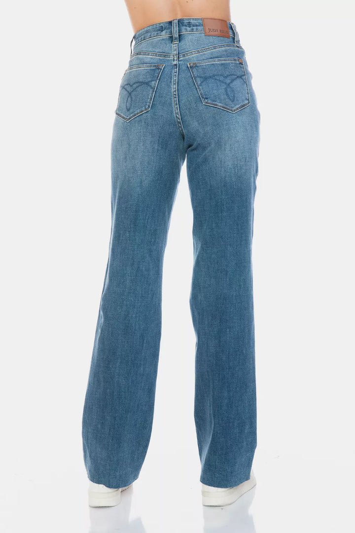 High-rise tummy control straight jeans with raw hem