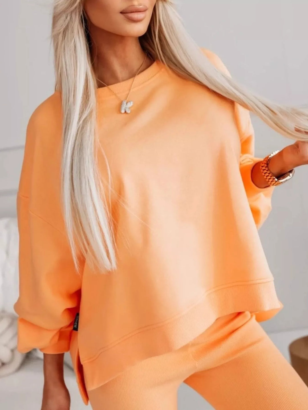 Oversized crew neck sweatshirt with side slits