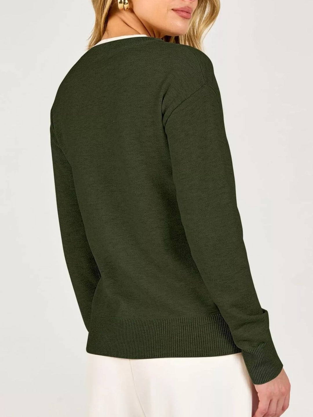 Notch neck button-trim drop shoulder sweater