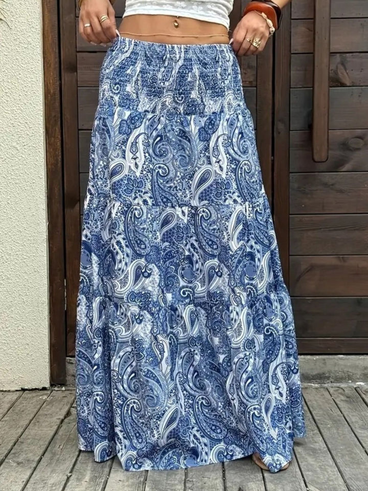 Paisley print maxi skirt with smocked waist