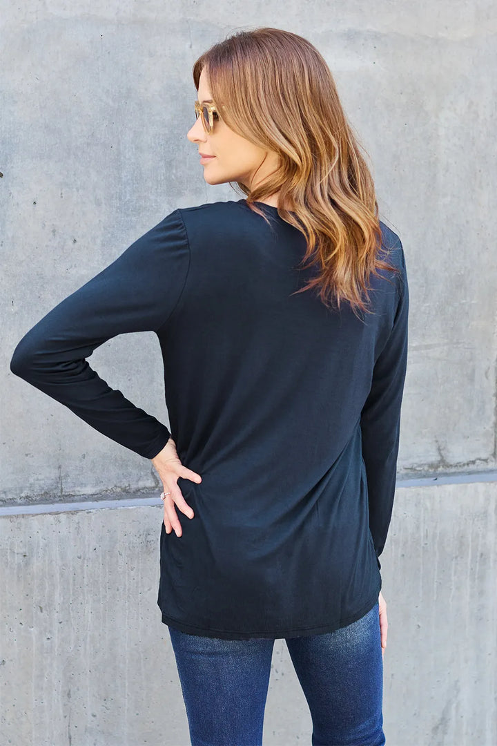 Long sleeve round neck tunic top with chest pocket