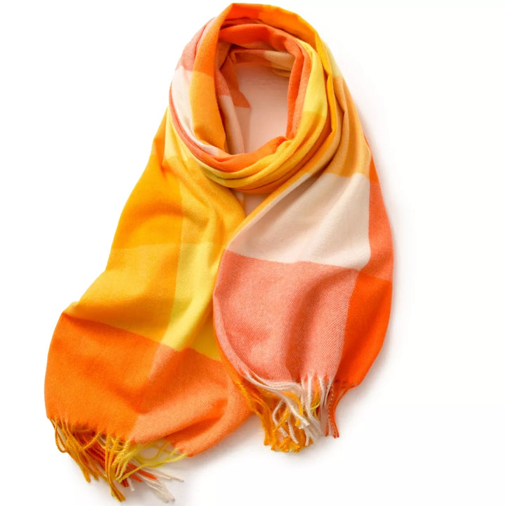 Style F Oversized plaid blanket scarf with fringe trim