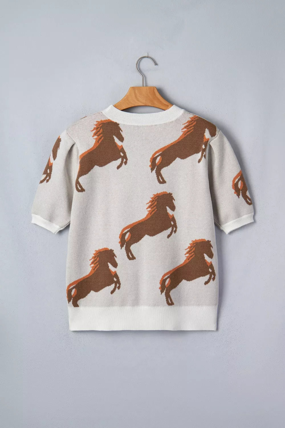 Horse graphic ribbed knit puff sleeve sweater top