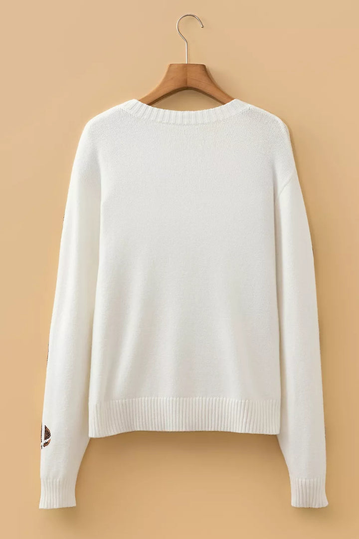 Sequin football knit sweater with ribbed crew neck