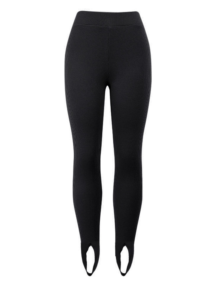 Ribbed knit mid-rise leggings with split hem