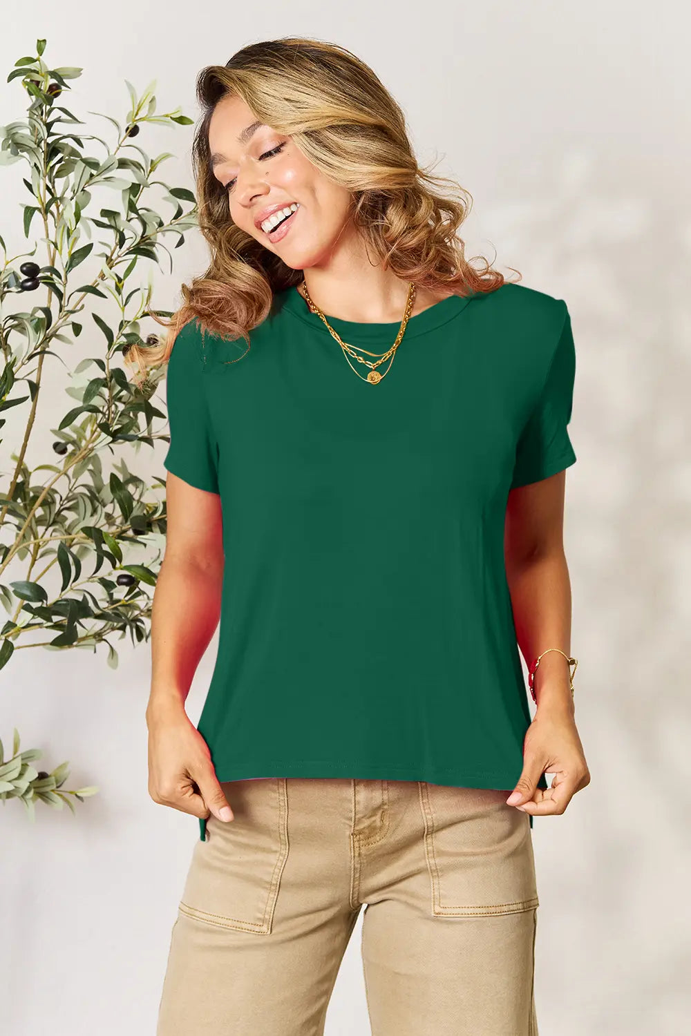 Green Round neck short sleeve tee with relaxed fit