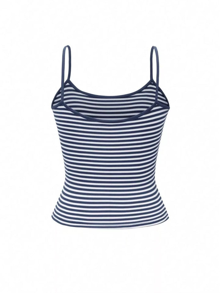 Striped spaghetti strap scoop neck crop cami